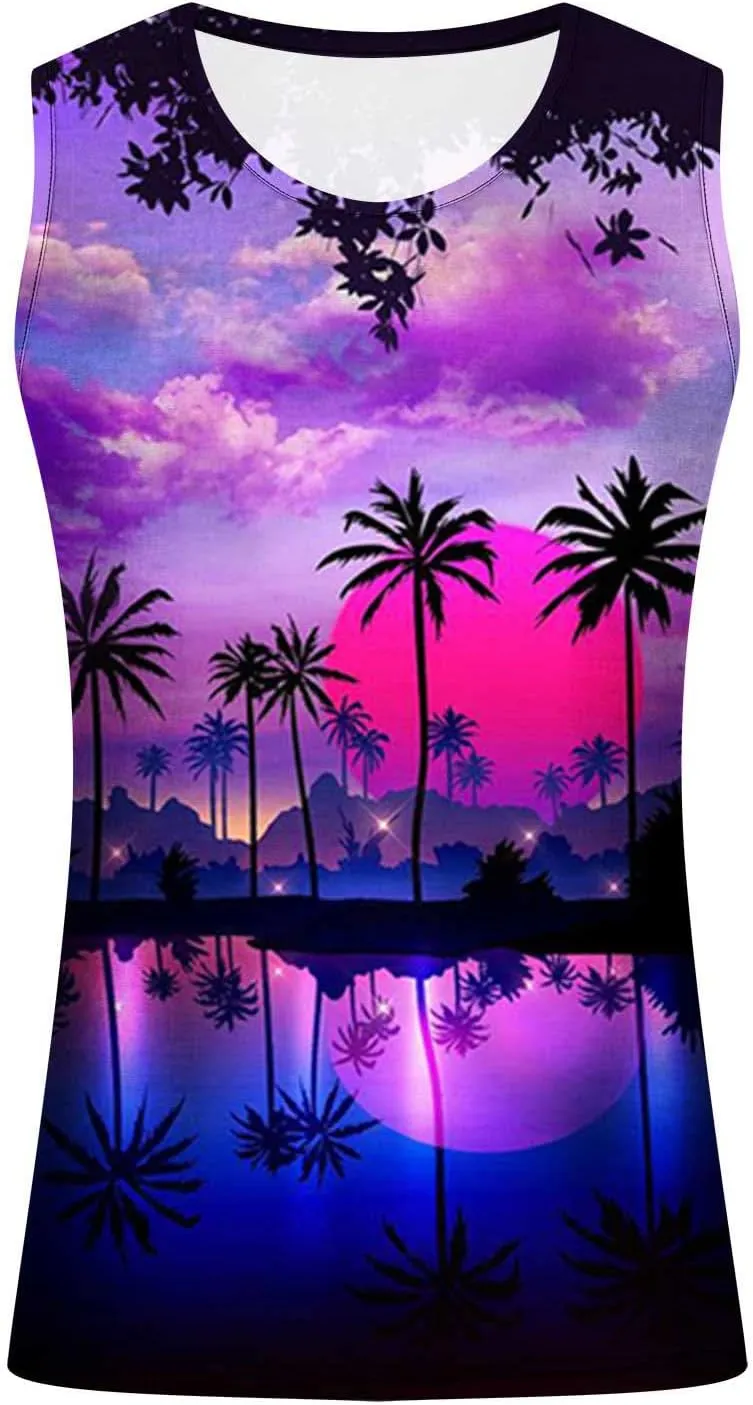 NaRHbrg Palm Tree Tanks Tops for Mens Cool Printed Graphic Sleeveless Tank Top Muscle Shirt for Workout Gym Jogging