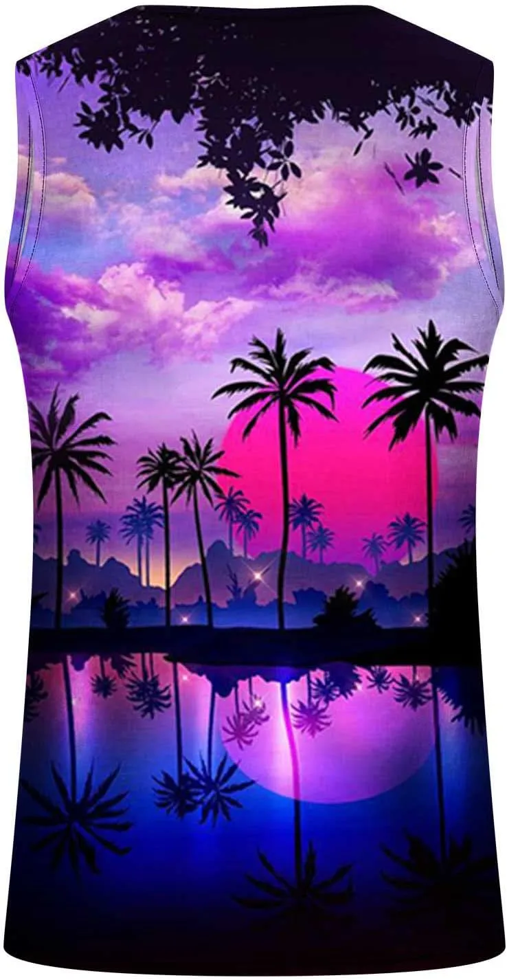 NaRHbrg Palm Tree Tanks Tops for Mens Cool Printed Graphic Sleeveless Tank Top Muscle Shirt for Workout Gym Jogging