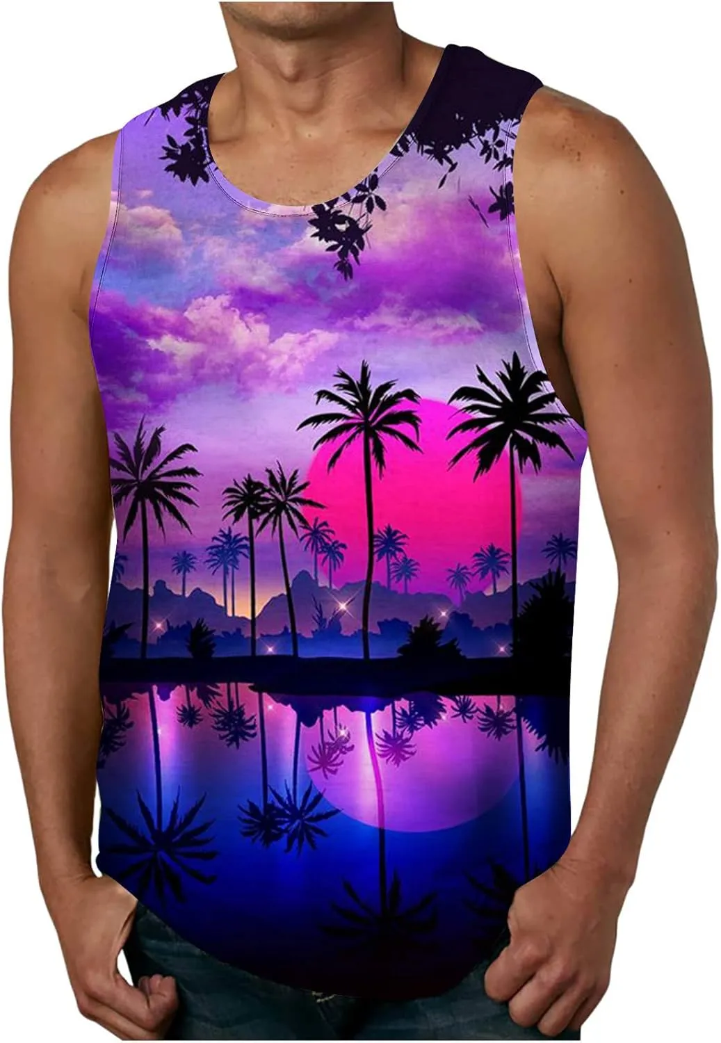 NaRHbrg Palm Tree Tanks Tops for Mens Cool Printed Graphic Sleeveless Tank Top Muscle Shirt for Workout Gym Jogging