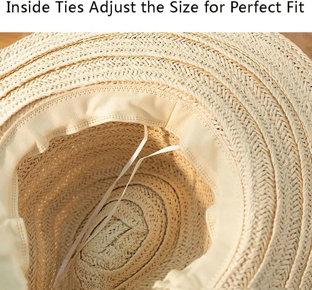 Panama Straw Sun Hat Wide Brim Fedora Beach Hat UV Protection Bucket Hat Foldable Lifeguard Straw Hat