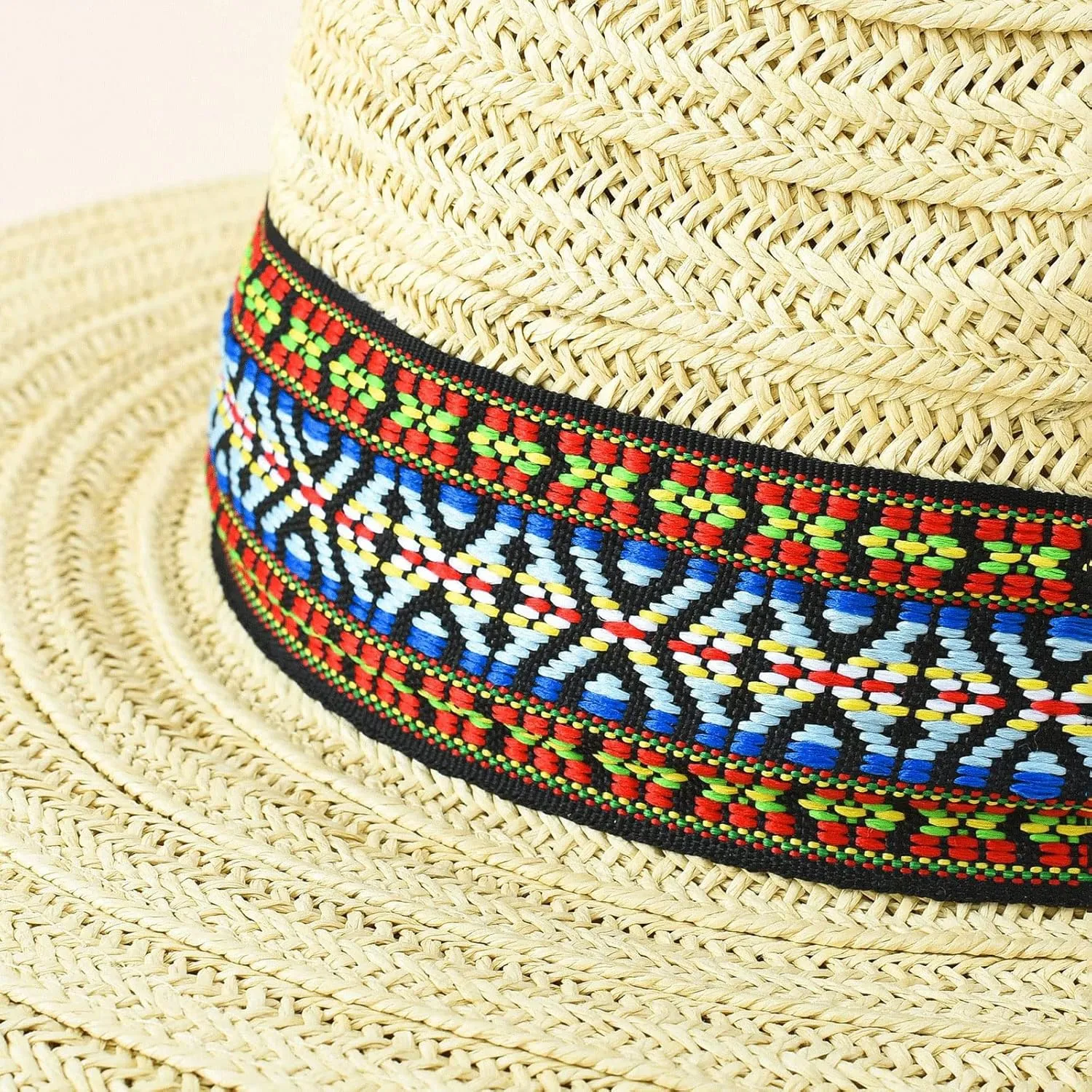 Panama Straw Sun Hat Wide Brim Fedora Beach Hat UV Protection Bucket Hat Foldable Lifeguard Straw Hat