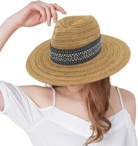 Panama Straw Sun Hat Wide Brim Fedora Beach Hat UV Protection Bucket Hat Foldable Lifeguard Straw Hat