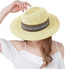Panama Straw Sun Hat Wide Brim Fedora Beach Hat UV Protection Bucket Hat Foldable Lifeguard Straw Hat