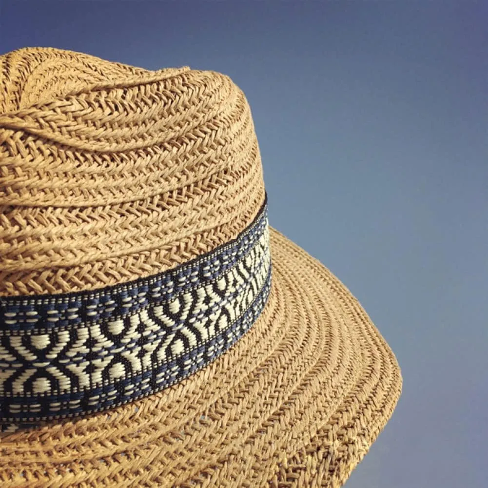 Panama Straw Sun Hat Wide Brim Fedora Beach Hat UV Protection Bucket Hat Foldable Lifeguard Straw Hat