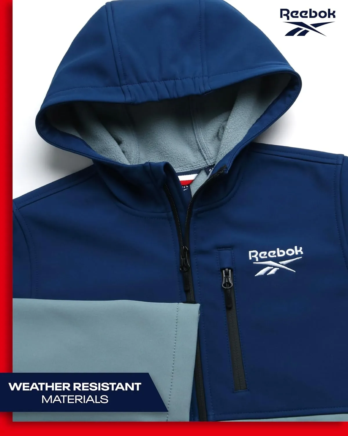 Reebok Boys Jacket - Lightweight Polar Fleece Lined Softshell Jacket with Hood - Weather Resistant Jacket for Boys (8-20)