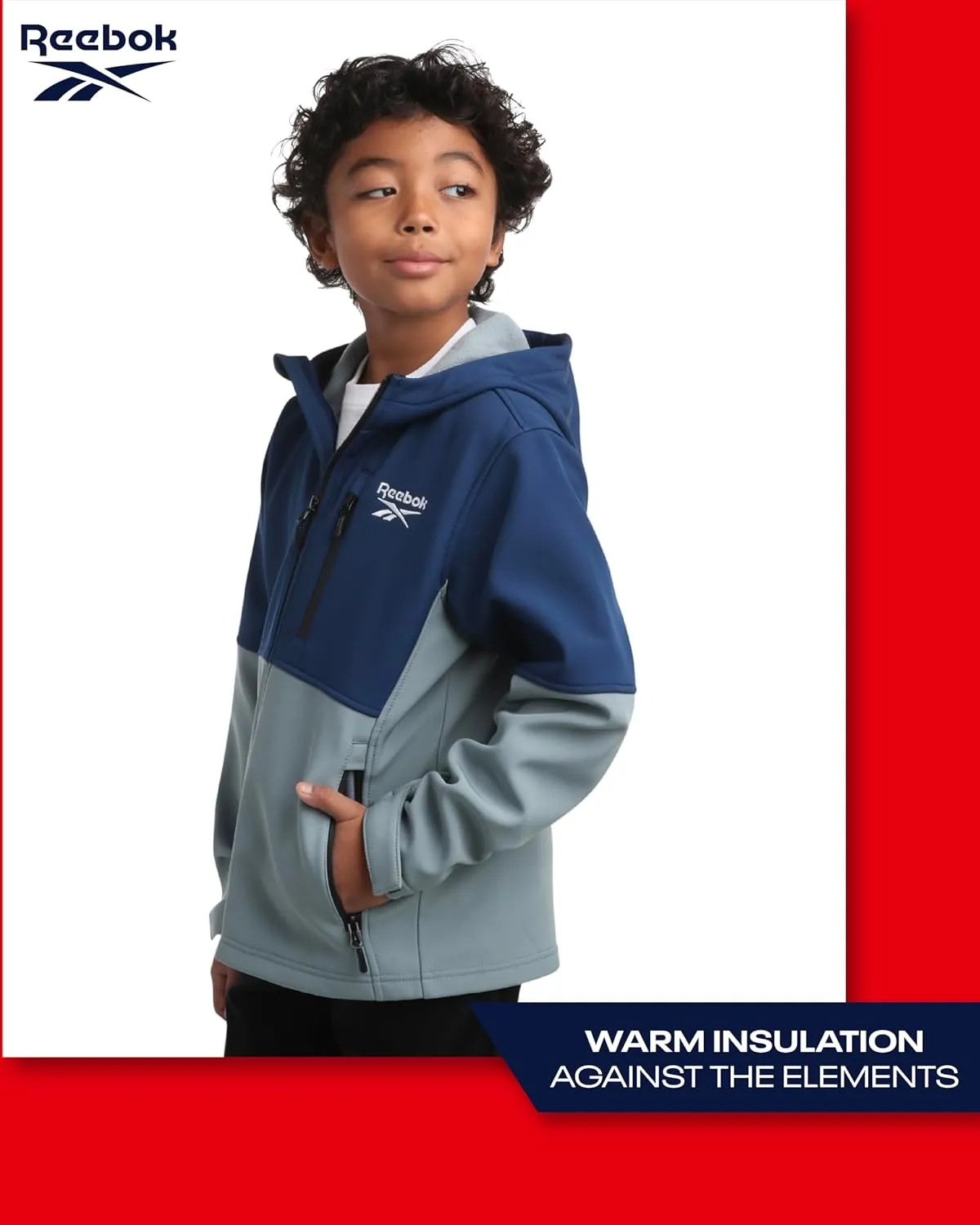 Reebok Boys Jacket - Lightweight Polar Fleece Lined Softshell Jacket with Hood - Weather Resistant Jacket for Boys (8-20)