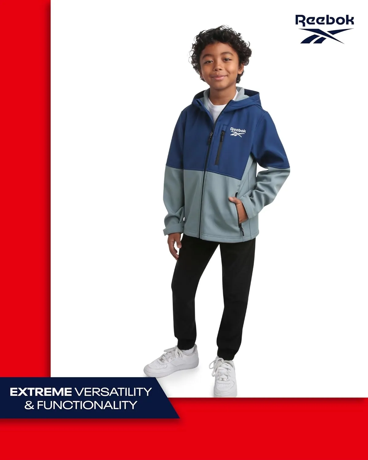 Reebok Boys Jacket - Lightweight Polar Fleece Lined Softshell Jacket with Hood - Weather Resistant Jacket for Boys (8-20)