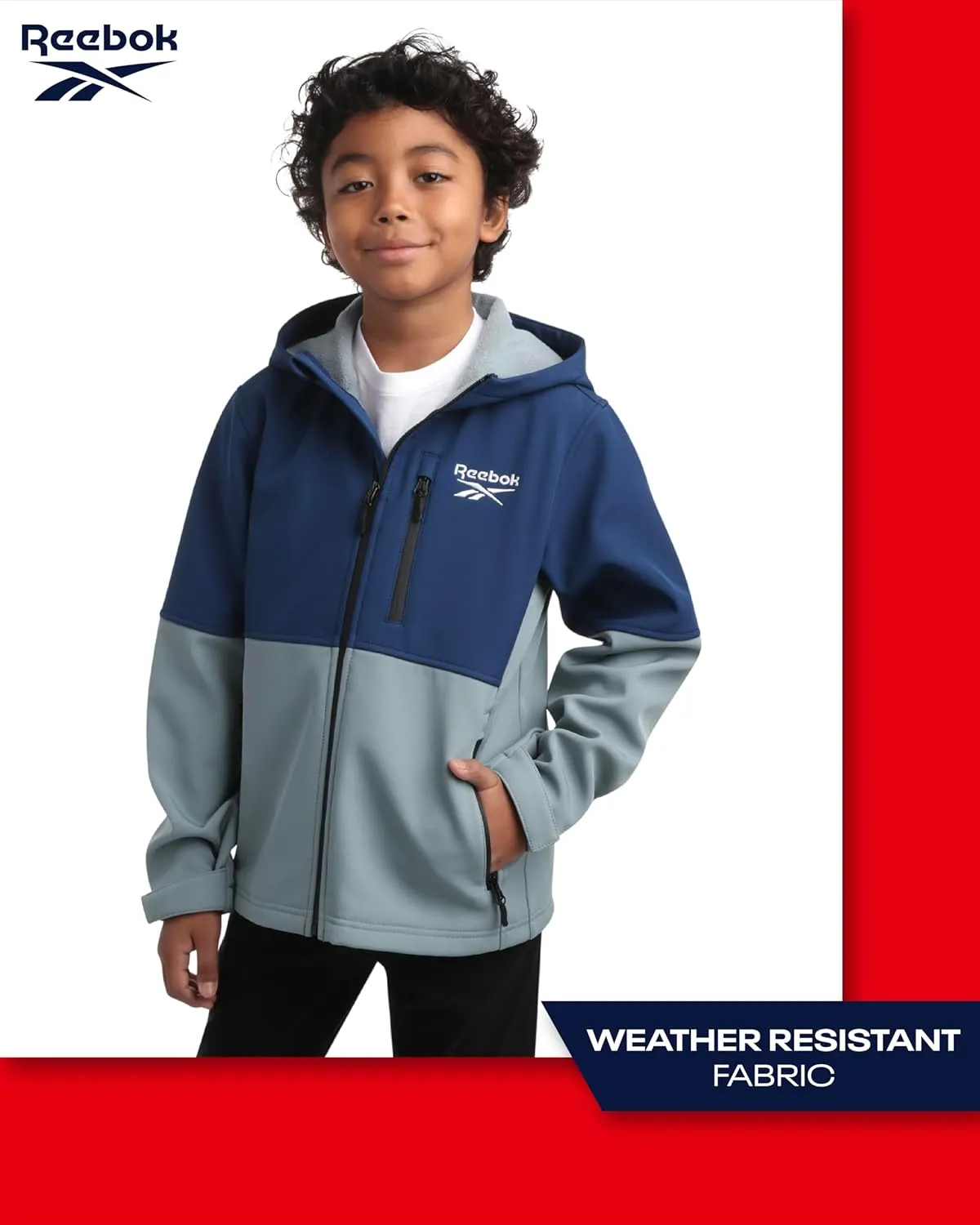 Reebok Boys Jacket - Lightweight Polar Fleece Lined Softshell Jacket with Hood - Weather Resistant Jacket for Boys (8-20)