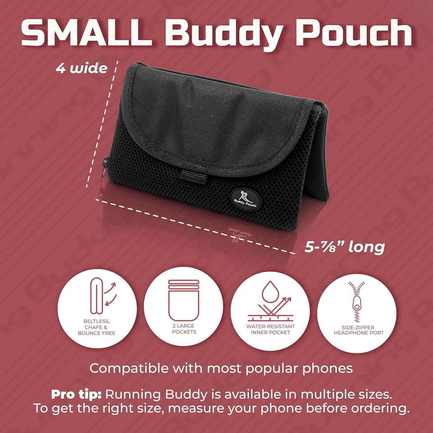 Running Buddy Magnetic Running Fanny Pack for Men & Women | Hiking, Cycling, and Jogging Waist Pack Holds Phone, Money, Key | Small - 5-7/8 in x 4 in | Water-Resistant, No Bounce, No Chafe - Black