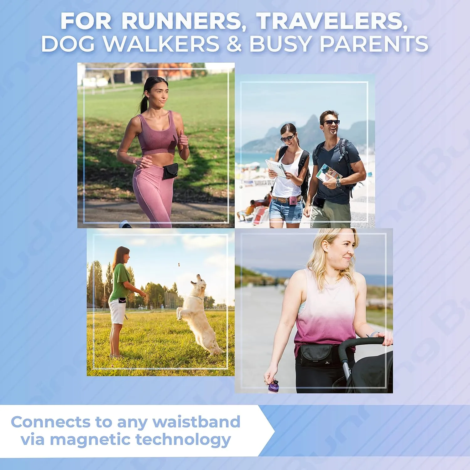 Running Buddy Magnetic Running Fanny Pack for Men & Women | Hiking, Cycling, and Jogging Waist Pack Holds Phone, Money, Key | Small - 5-7/8 in x 4 in | Water-Resistant, No Bounce, No Chafe - Black