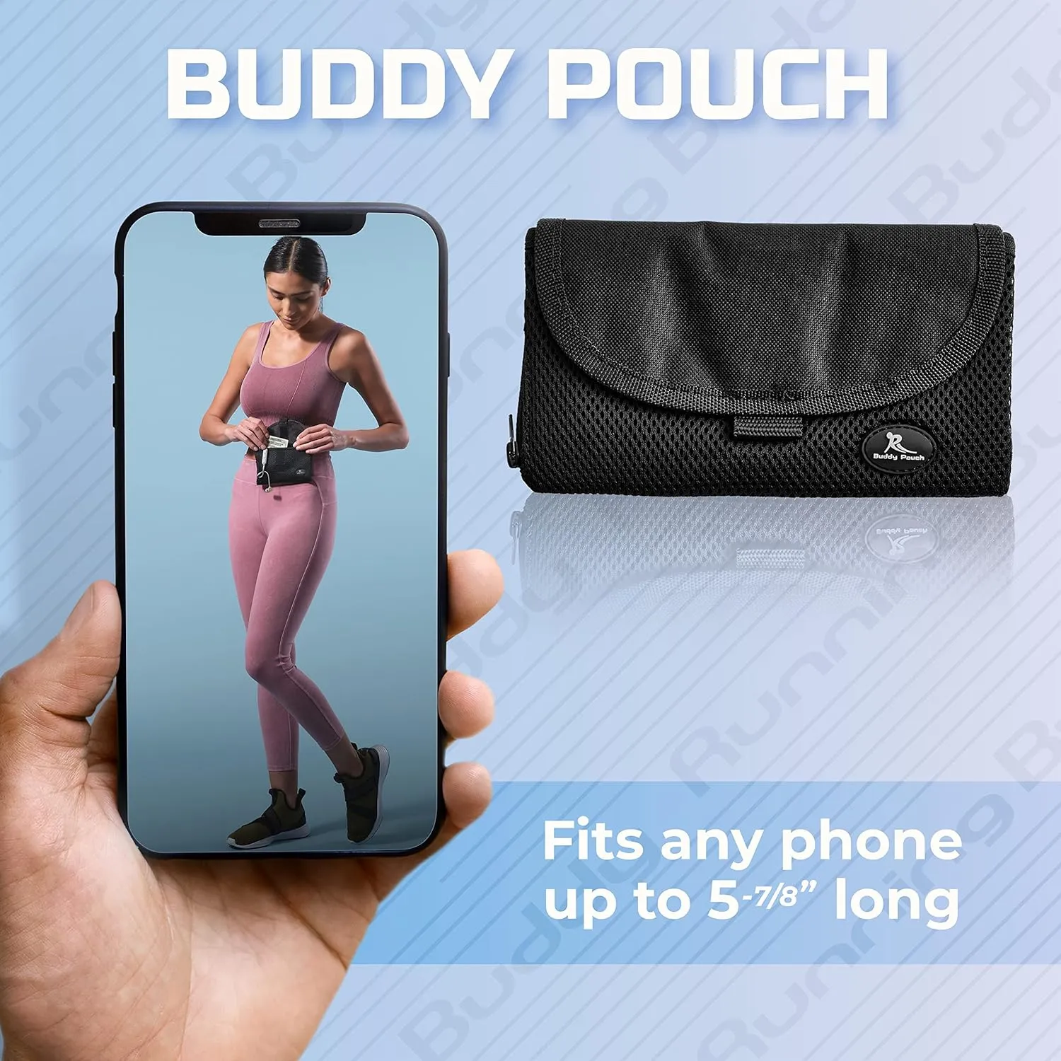Running Buddy Magnetic Running Fanny Pack for Men & Women | Hiking, Cycling, and Jogging Waist Pack Holds Phone, Money, Key | Small - 5-7/8 in x 4 in | Water-Resistant, No Bounce, No Chafe - Black