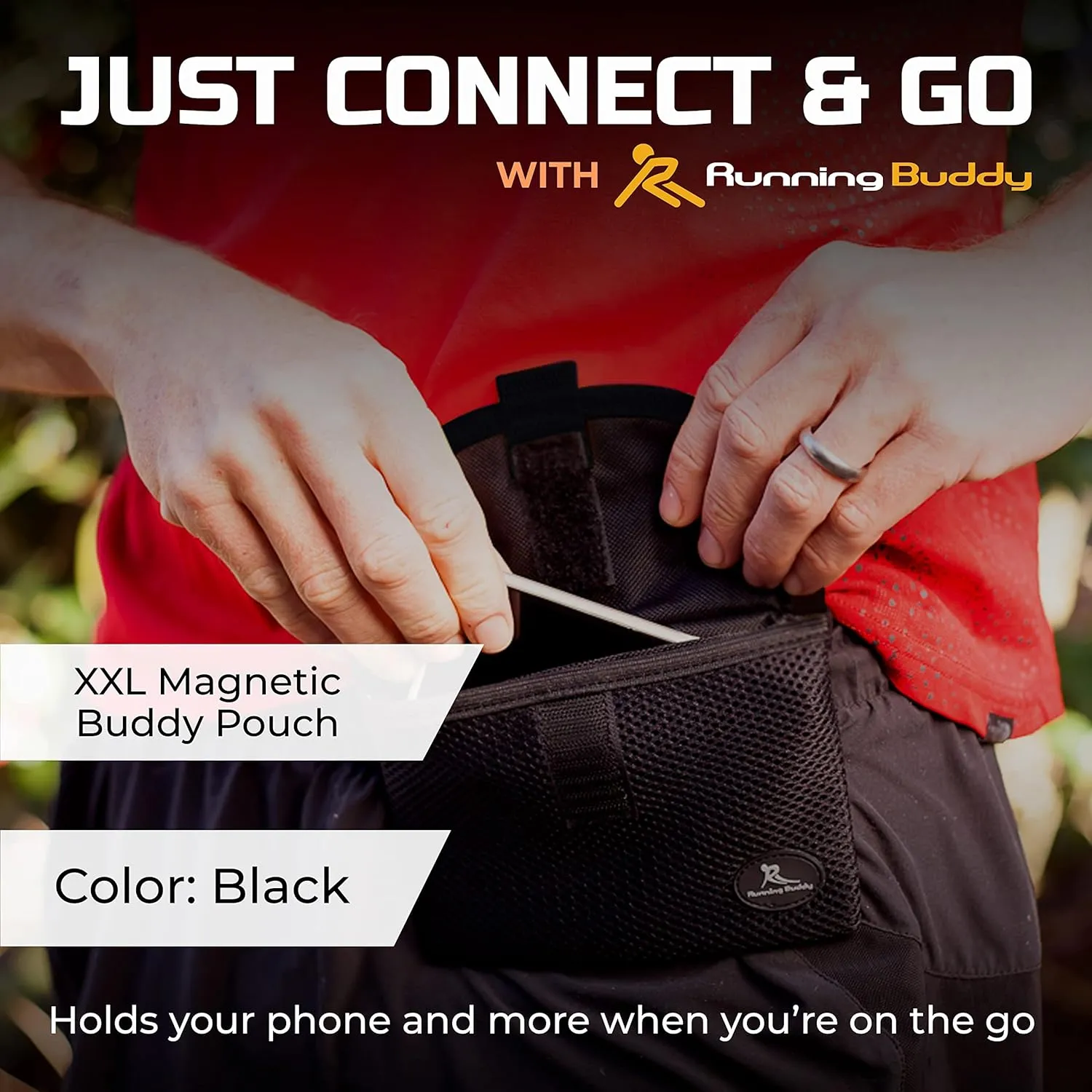 Running Buddy XXL Running Fanny Pack for Men & Women - Black | Running Waist Pack for Jogging, Hiking, Cycling | Phone, Money & Key Holder - No Bounce, Chafe, Slip | Water Resistant & Sweat Proof