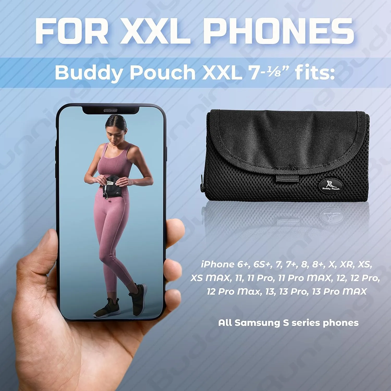 Running Buddy XXL Running Fanny Pack for Men & Women - Black | Running Waist Pack for Jogging, Hiking, Cycling | Phone, Money & Key Holder - No Bounce, Chafe, Slip | Water Resistant & Sweat Proof