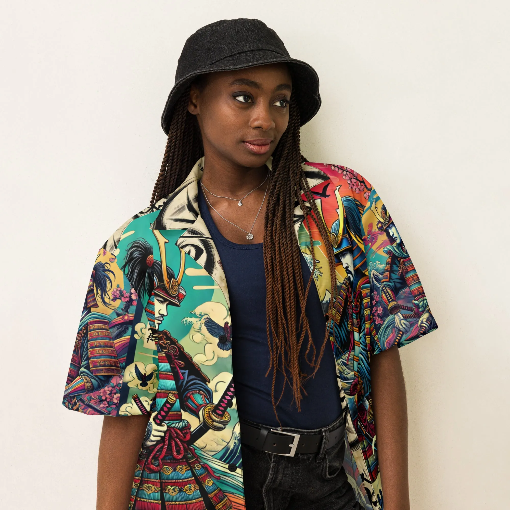 Samurai Summer Shirt: Unisex Button-Up with Epic Japanese Art