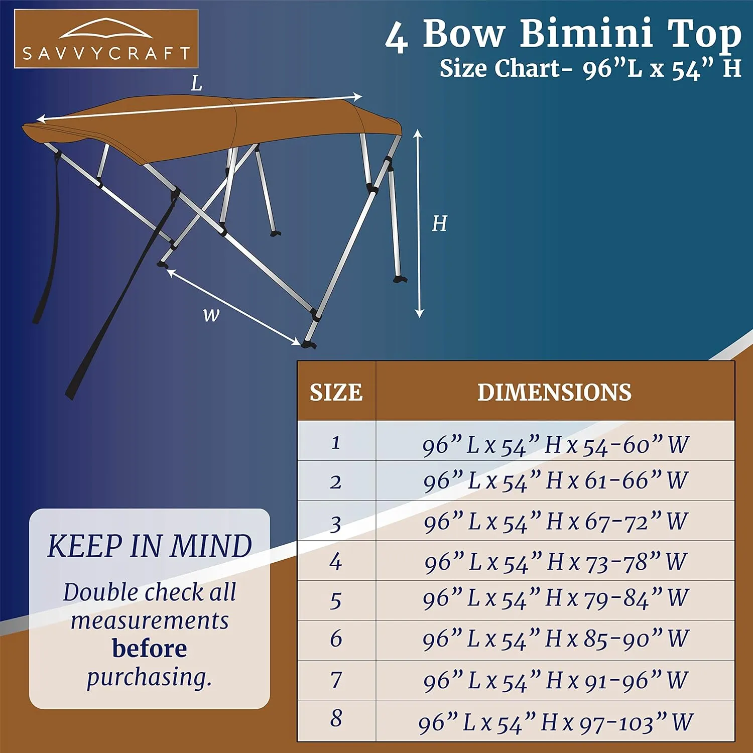 SavvyCraft 4 Bow Bimini Top Boat Cover Black 4 Bow 96" L 54" H 91"- 96" W W/Boot & Rear Poles