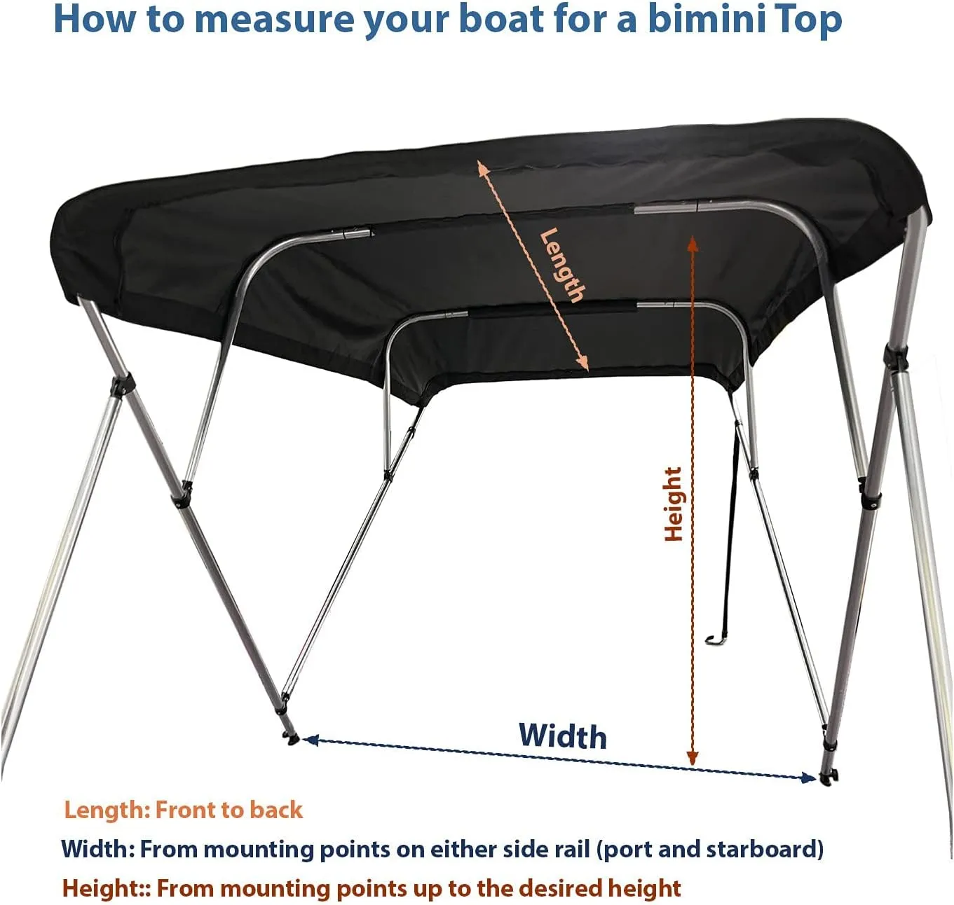 SavvyCraft 4 Bow Bimini Top Boat Cover Black 4 Bow 96" L 54" H 91"- 96" W W/Boot & Rear Poles