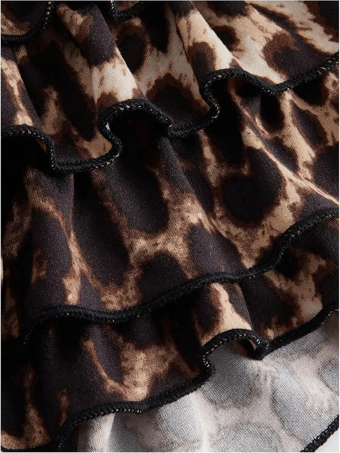 SOLY HUX Women's Y2k Leopard Print Mini Shorts Layered Ruffle Hem Low Waisted Shorts