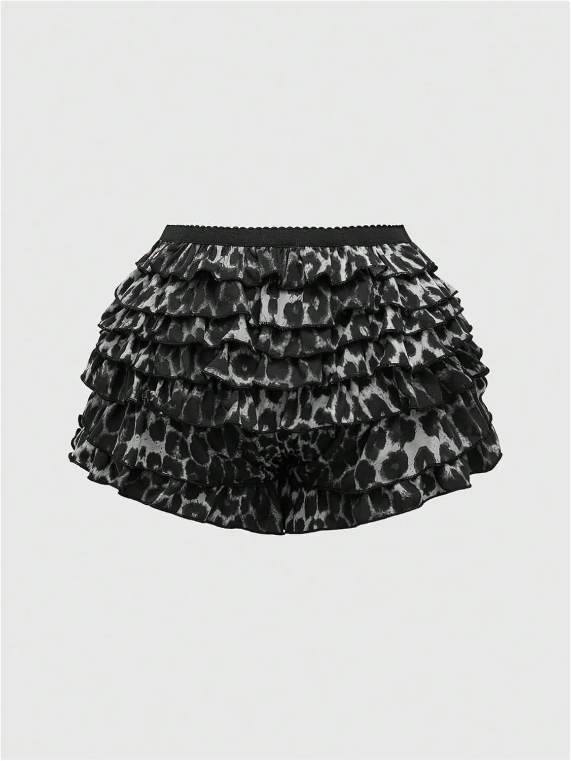 SOLY HUX Women's Y2k Leopard Print Mini Shorts Layered Ruffle Hem Low Waisted Shorts