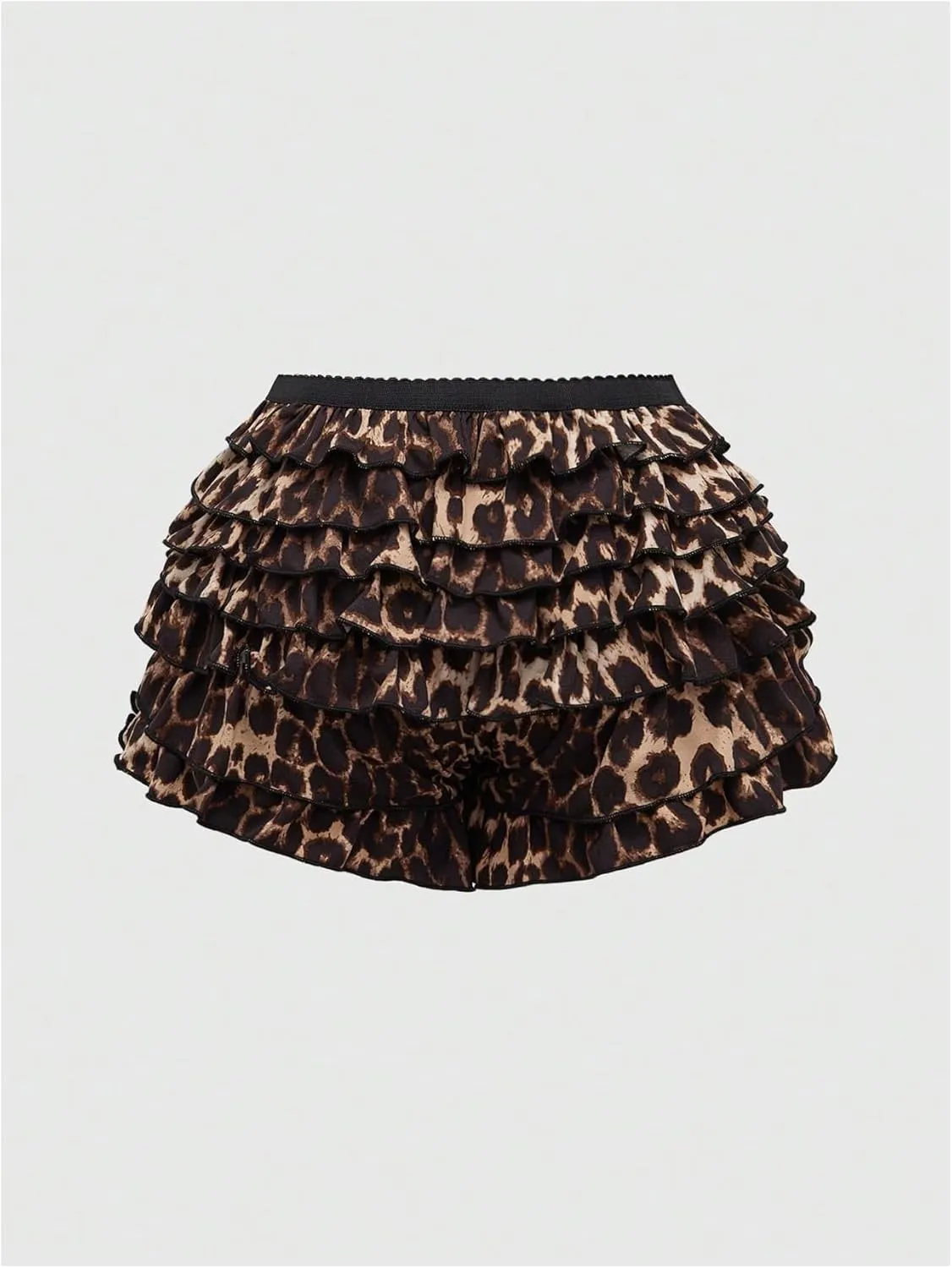 SOLY HUX Women's Y2k Leopard Print Mini Shorts Layered Ruffle Hem Low Waisted Shorts