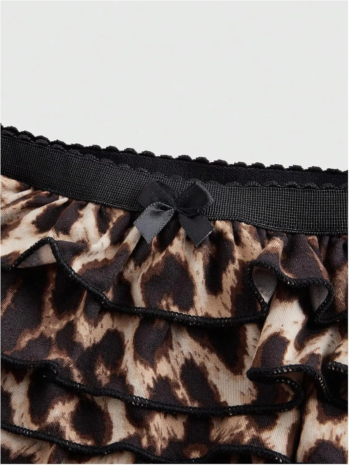 SOLY HUX Women's Y2k Leopard Print Mini Shorts Layered Ruffle Hem Low Waisted Shorts
