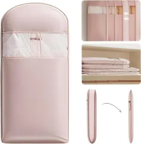 Space Saving Hanging Garment Bag with Self Compression Zipper,Space Saving Hanging Protector for Down Coat, Transparent Visibility Space Savin gown Coat Compression Dust Cover for Closet Storage