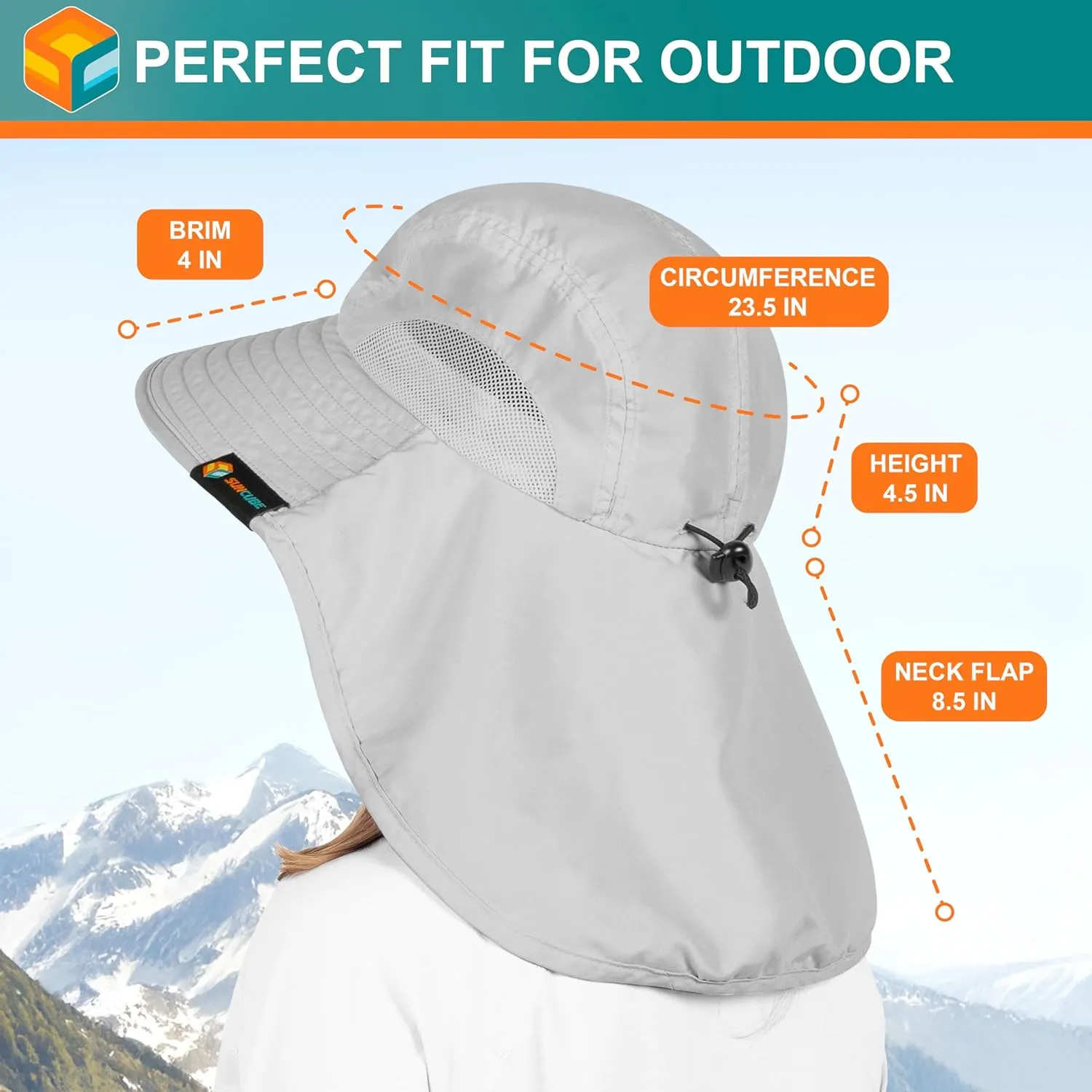 SUN CUBE Wide Brim Sun Hat with Neck Flap, UPF50  Hiking Safari Fishing Hat for Men Women, Sun Protection Beach Hat