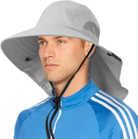 SUN CUBE Wide Brim Sun Hat with Neck Flap, UPF50  Hiking Safari Fishing Hat for Men Women, Sun Protection Beach Hat