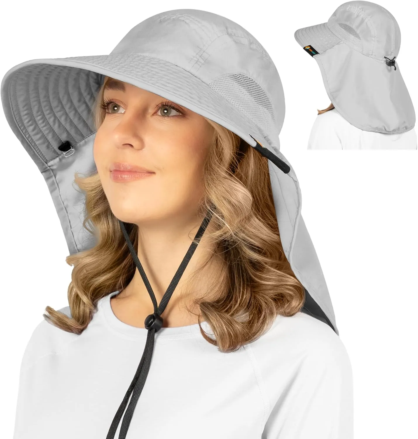 SUN CUBE Wide Brim Sun Hat with Neck Flap, UPF50  Hiking Safari Fishing Hat for Men Women, Sun Protection Beach Hat