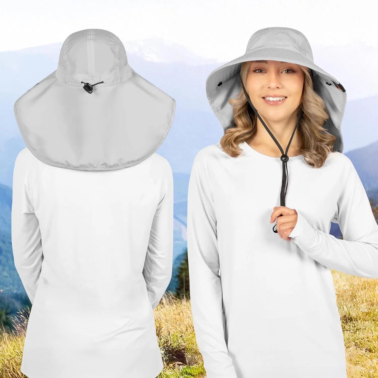 SUN CUBE Wide Brim Sun Hat with Neck Flap, UPF50  Hiking Safari Fishing Hat for Men Women, Sun Protection Beach Hat
