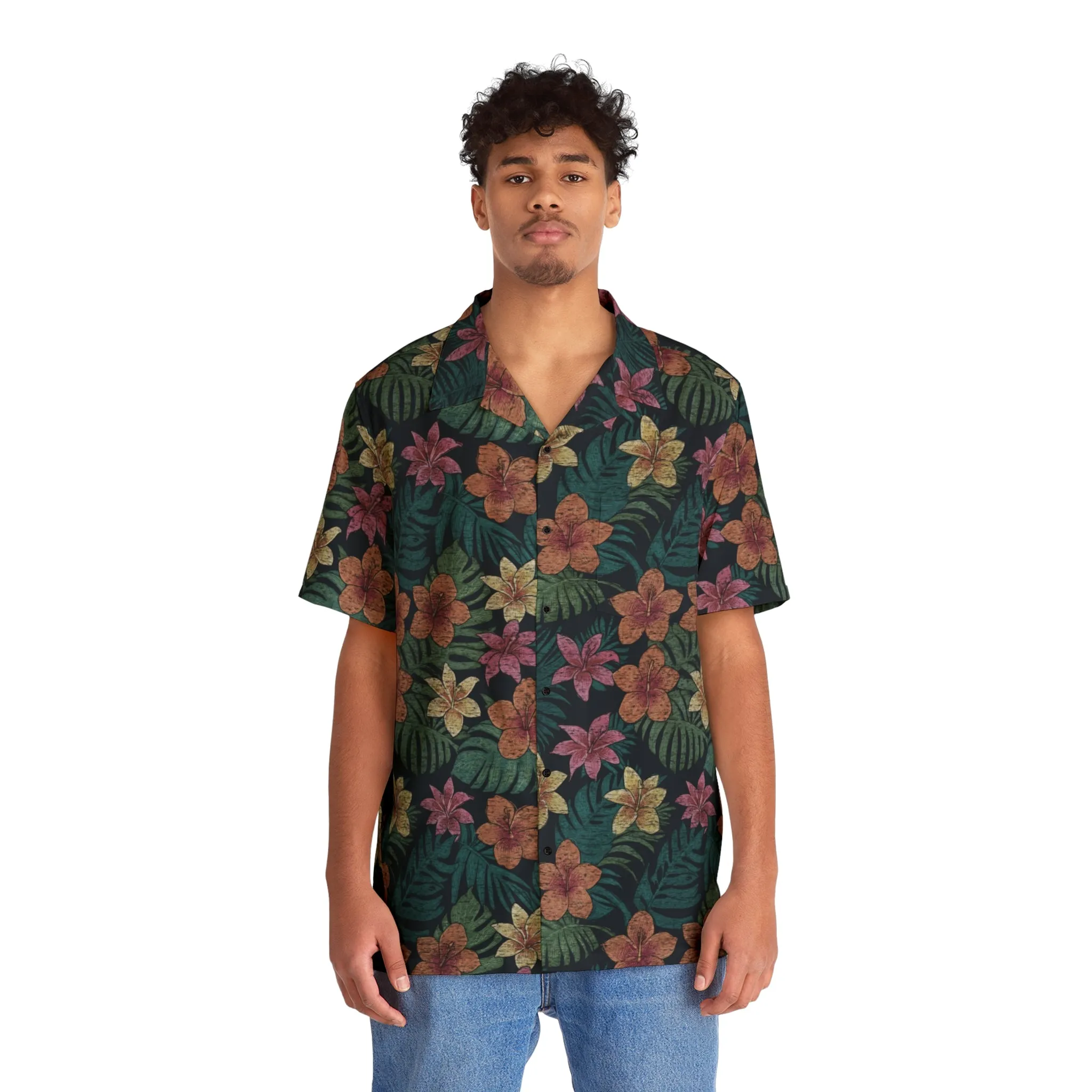 Tropical Hibiscus Plumeria Men's Hawaiian Shirt