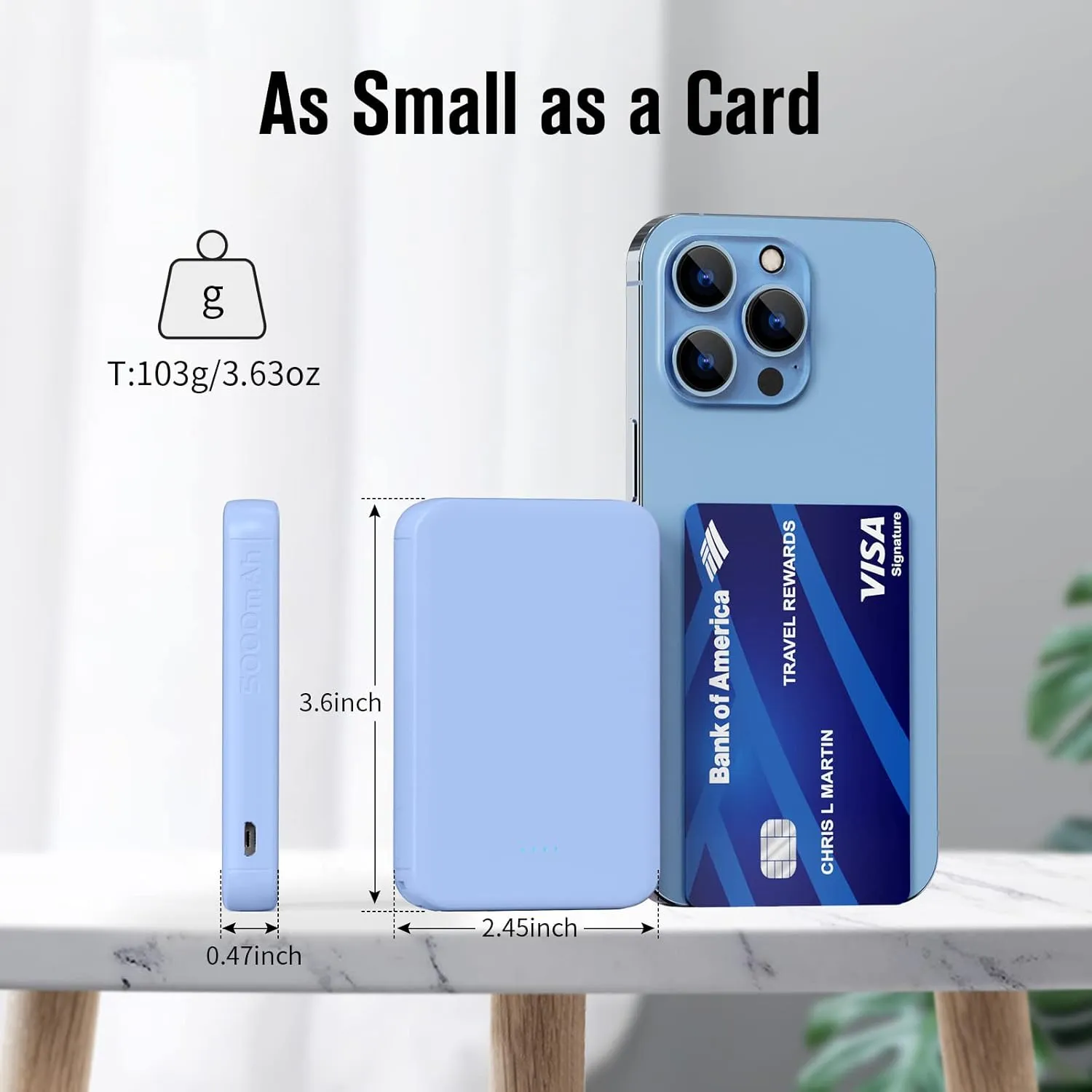 VANYUST S22 Portable Charger, Power Bank, 5000mAh External Battery Pack Compatible for iPhone 15 14 13 12 11 X Samsung S22 S21 Google iPad etc(Blue)