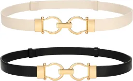 VONMELLI 2 Pack Women's Leather Belts for Jeans Dress Pants Ladies Waist Belt Skinny Belt with Fashion Gold Buckle