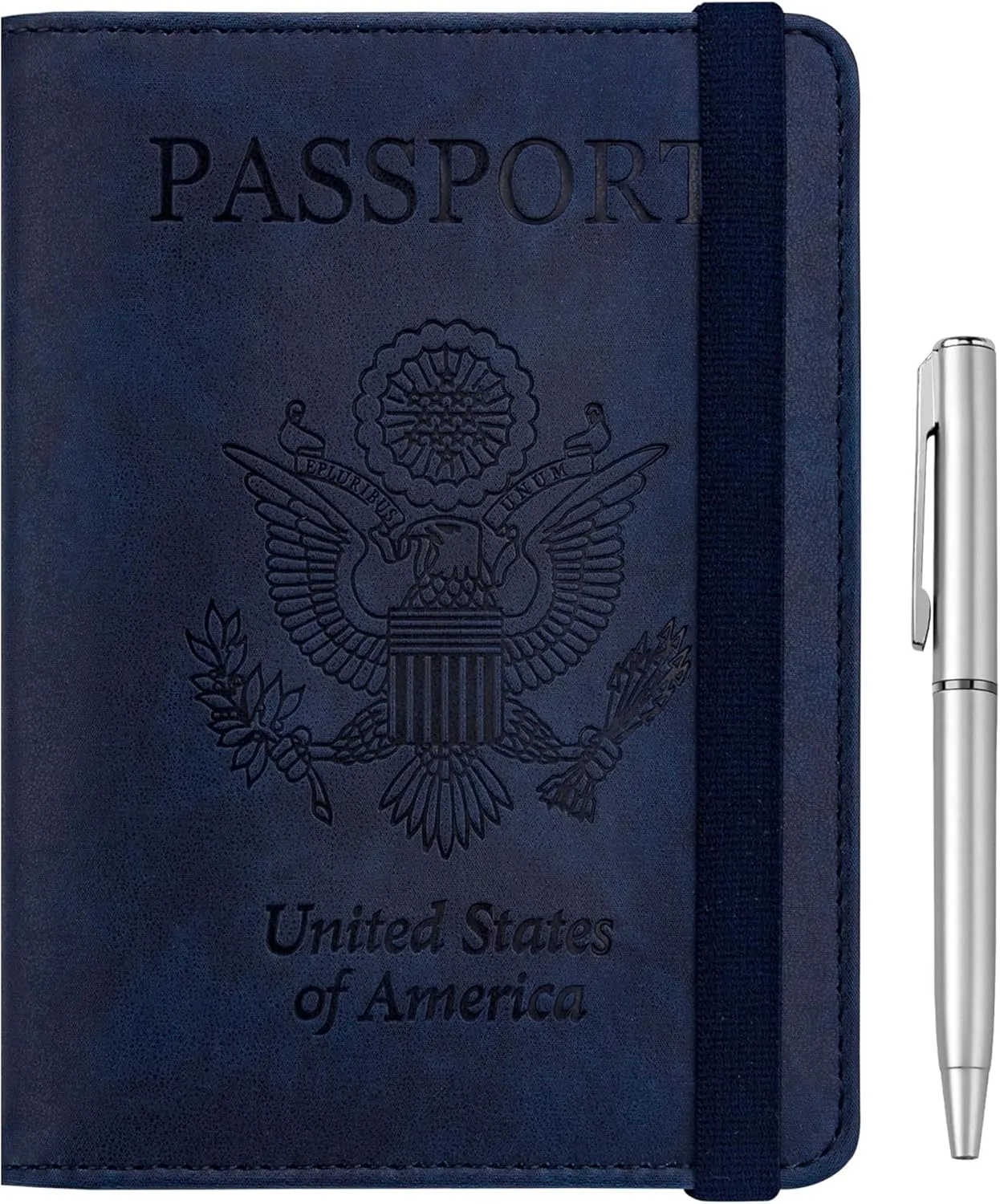 WALNEW Passport Holder for Travel, RFID Passport Cover Wallet for Women Men, PU Leather Passport Book Card Holder Case with Pen, Travelling Essentials for Flying