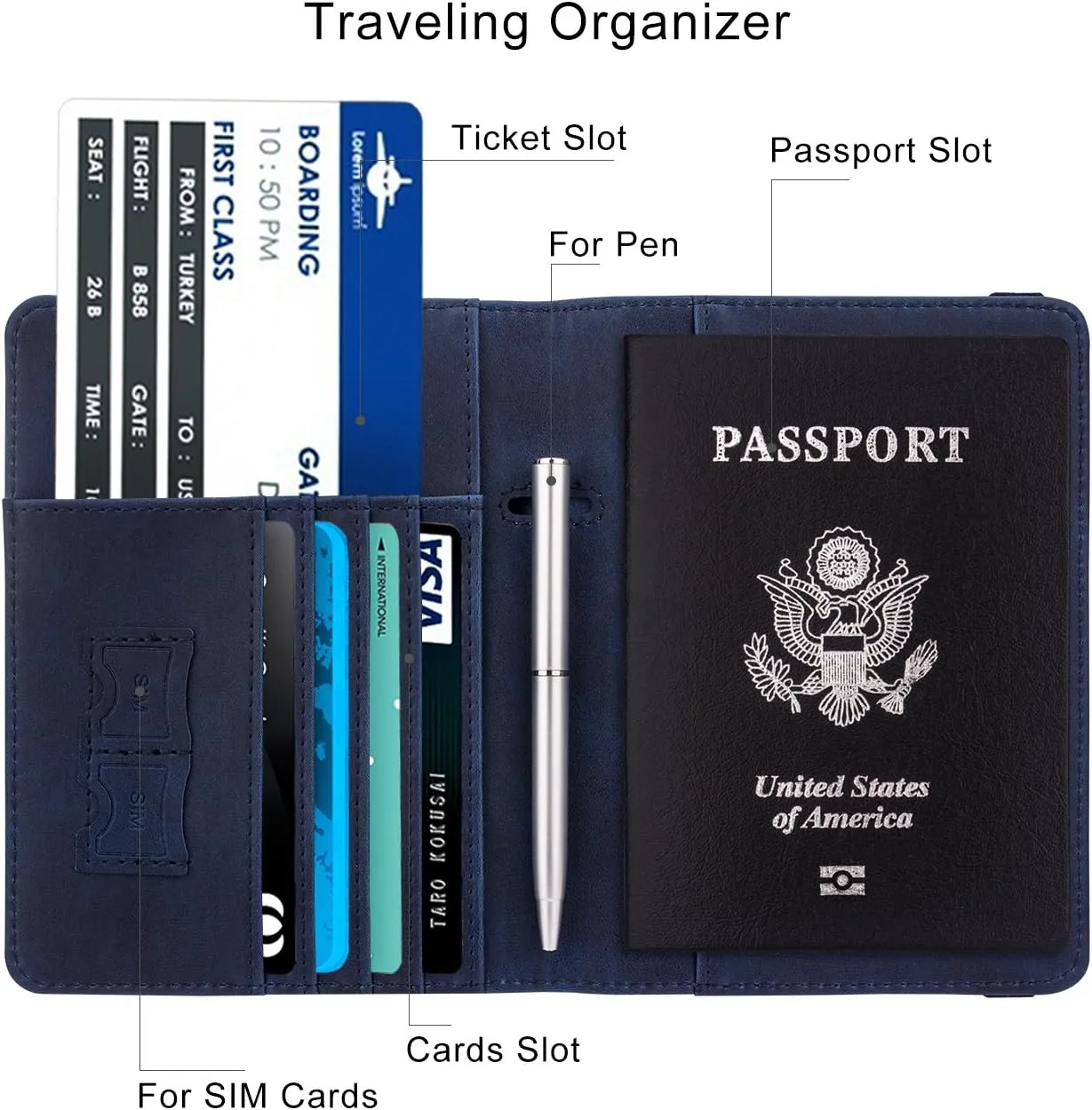 WALNEW Passport Holder for Travel, RFID Passport Cover Wallet for Women Men, PU Leather Passport Book Card Holder Case with Pen, Travelling Essentials for Flying