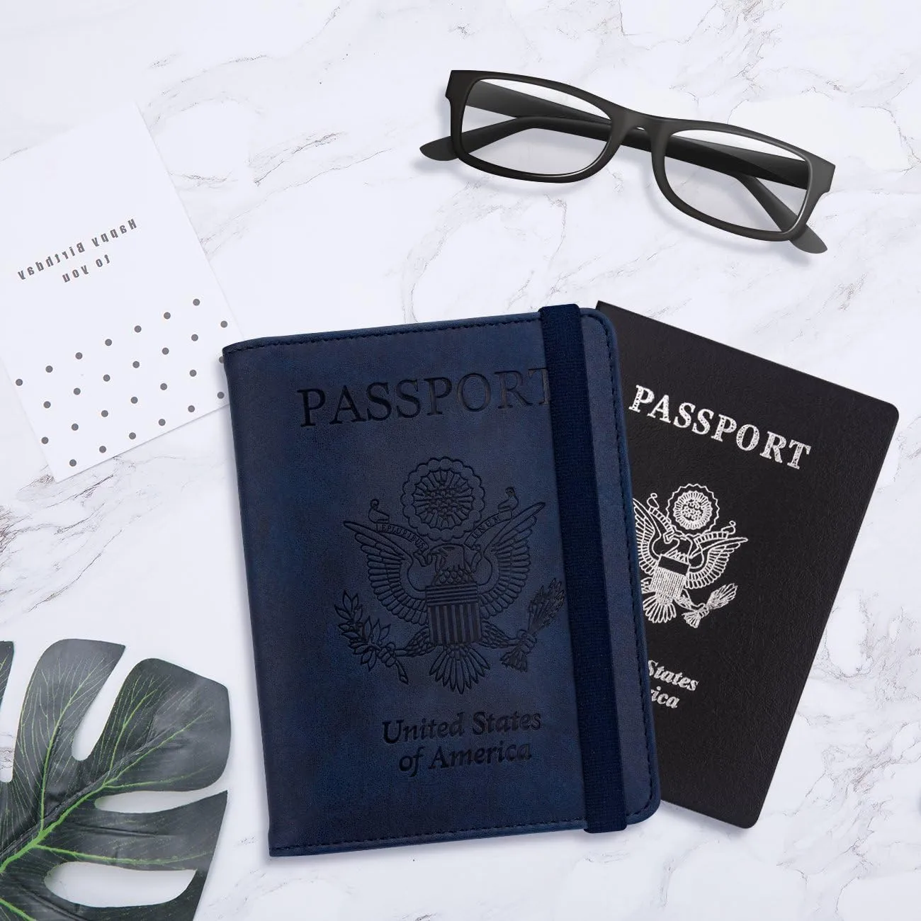 WALNEW Passport Holder for Travel, RFID Passport Cover Wallet for Women Men, PU Leather Passport Book Card Holder Case with Pen, Travelling Essentials for Flying