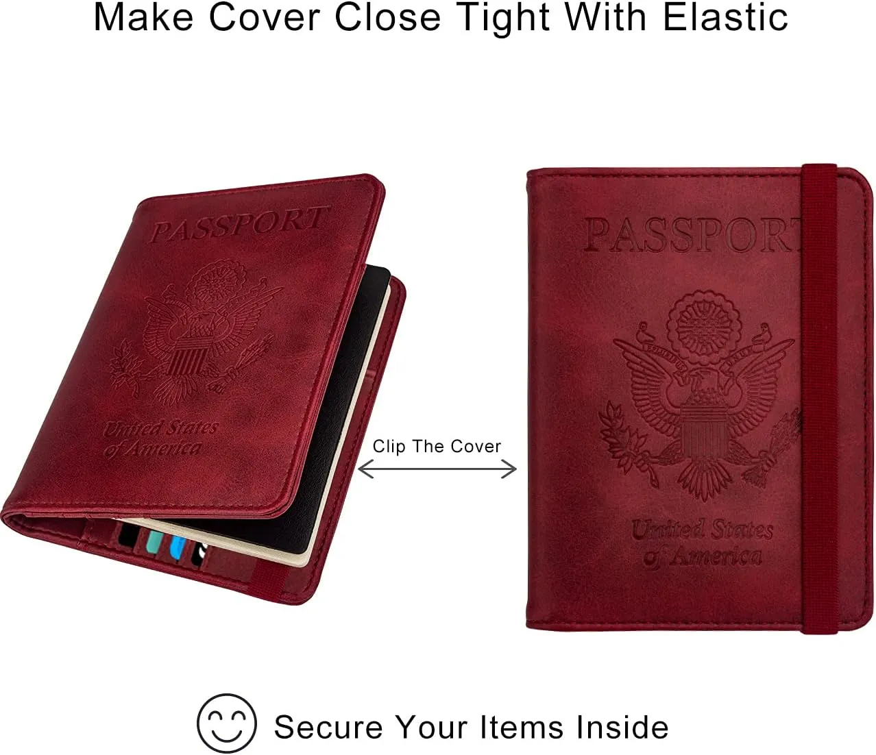 WALNEW Passport Holder Wallet, RFID Blocking Passport Cover Case PU leather Card Holder with Pen and Clear Card Slot for Women Men, Red