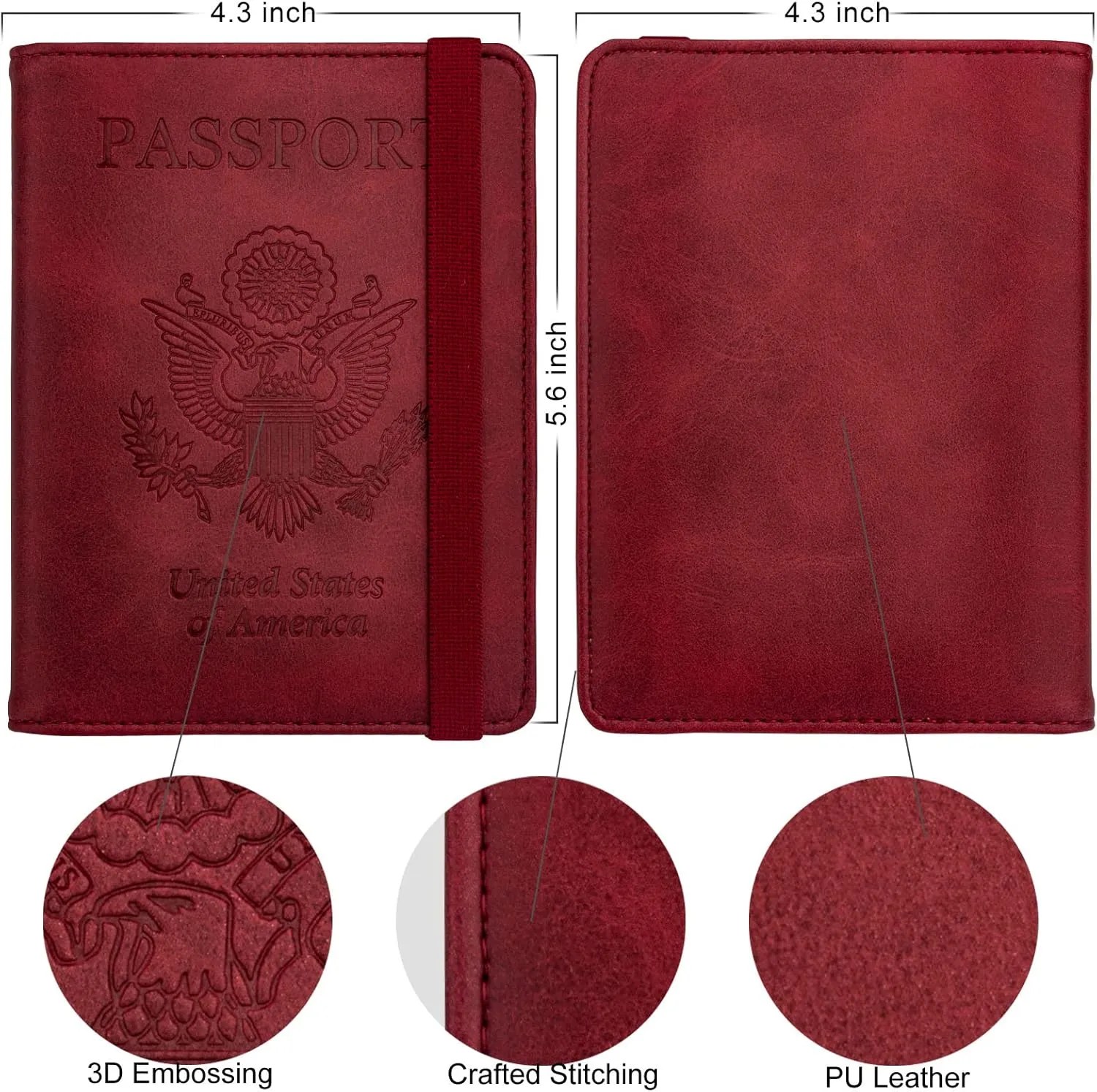 WALNEW Passport Holder Wallet, RFID Blocking Passport Cover Case PU leather Card Holder with Pen and Clear Card Slot for Women Men, Red