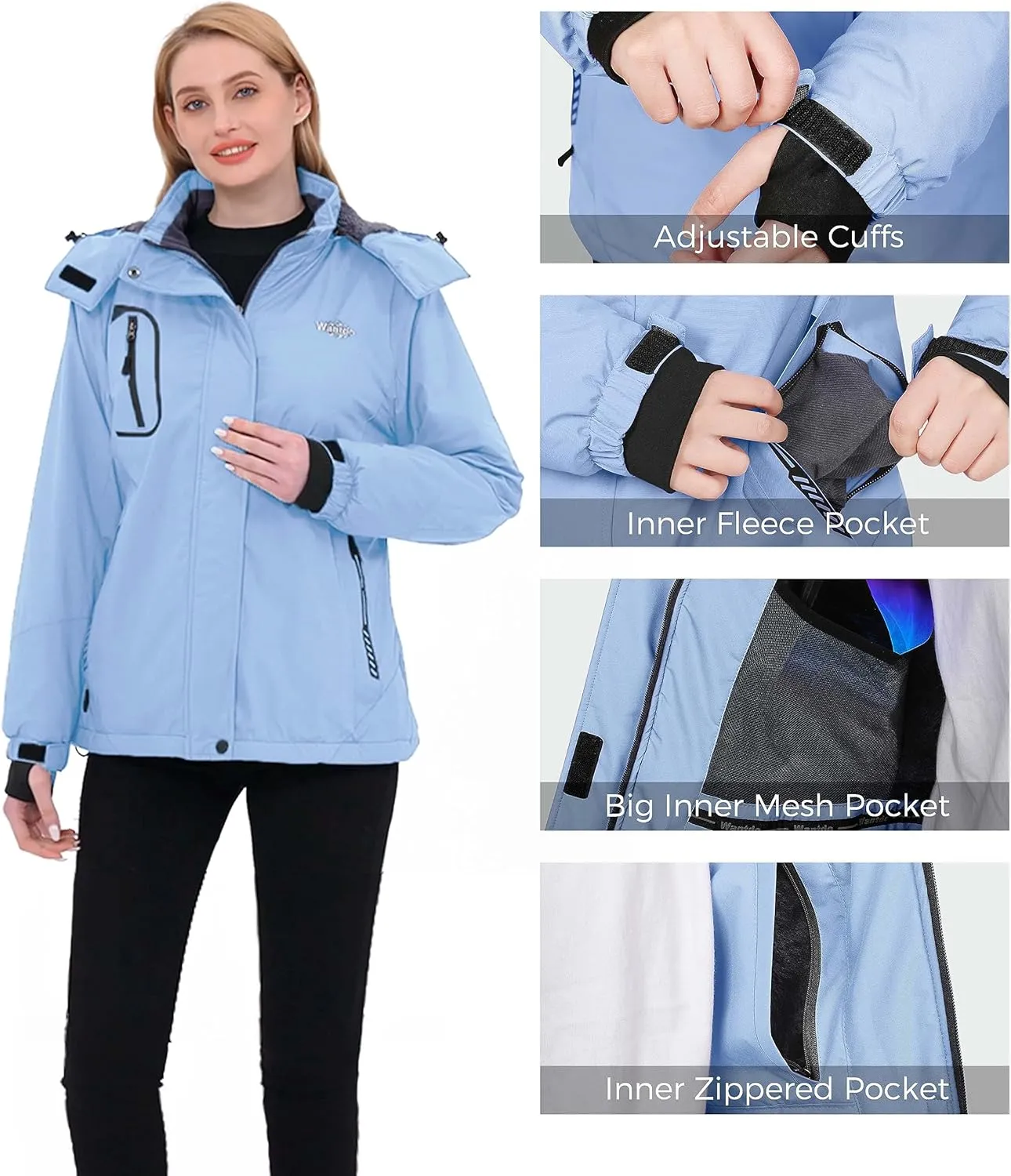 wantdo Women's Mountain Waterproof Ski Jacket Windproof Rain Jacket Winter Warm Hooded Coat