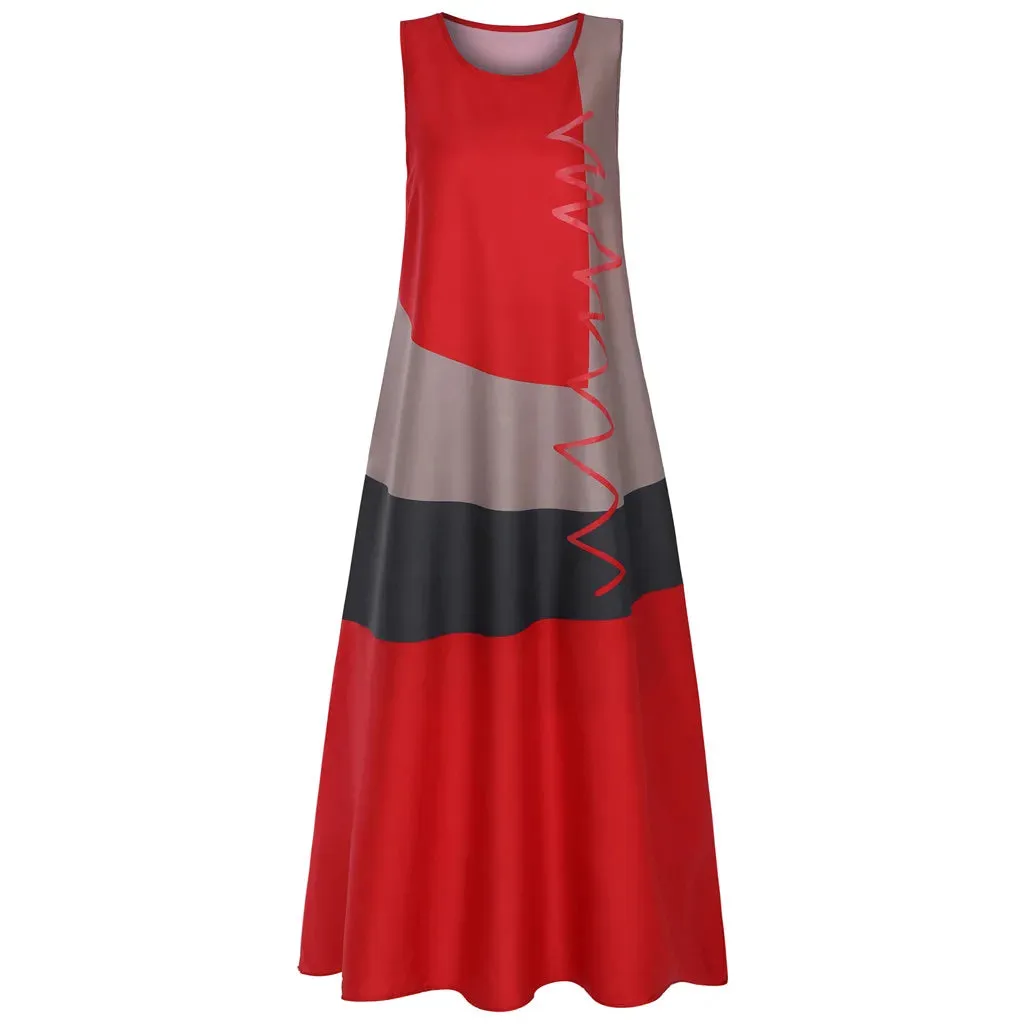 Women's Dress Bohemian Sleeveless Vintage Print Long Dress Summer V-Neck Fashion Casual Plus Size Maxi Dress 2023