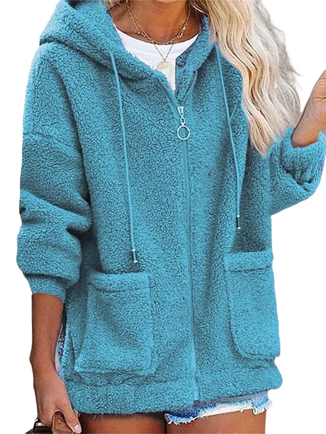 Women's Teddy Coat Street Vacation Going out Fall Winter Regular Coat Regular Fit Warm Breathable Stylish Casual Daily Casual Jacket Long Sleeve Plain with Pockets