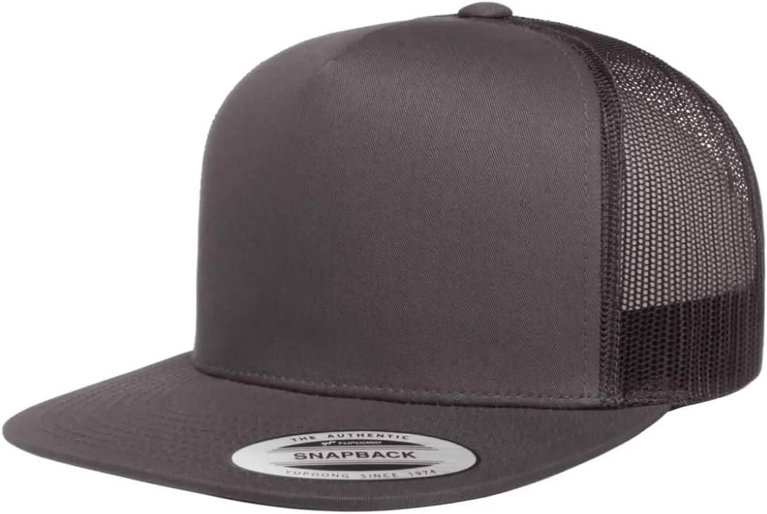 Yupoong 5-Panel YP Classic Trucker Cap | High Profile Flat Visor Snapback | OSFM | Bulk Packs Available