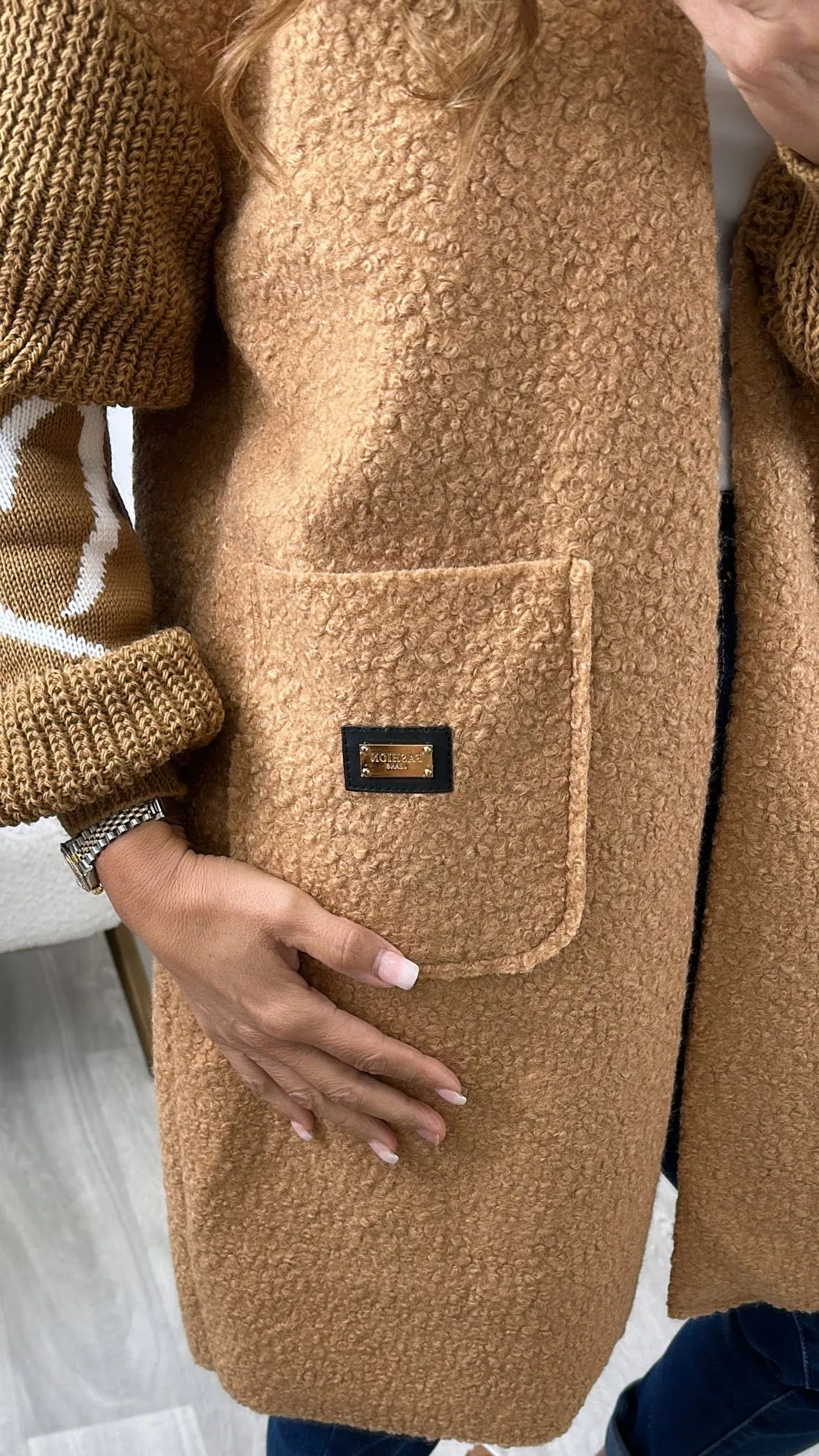 Yvonne Camel Heart Sleeve Coatigan