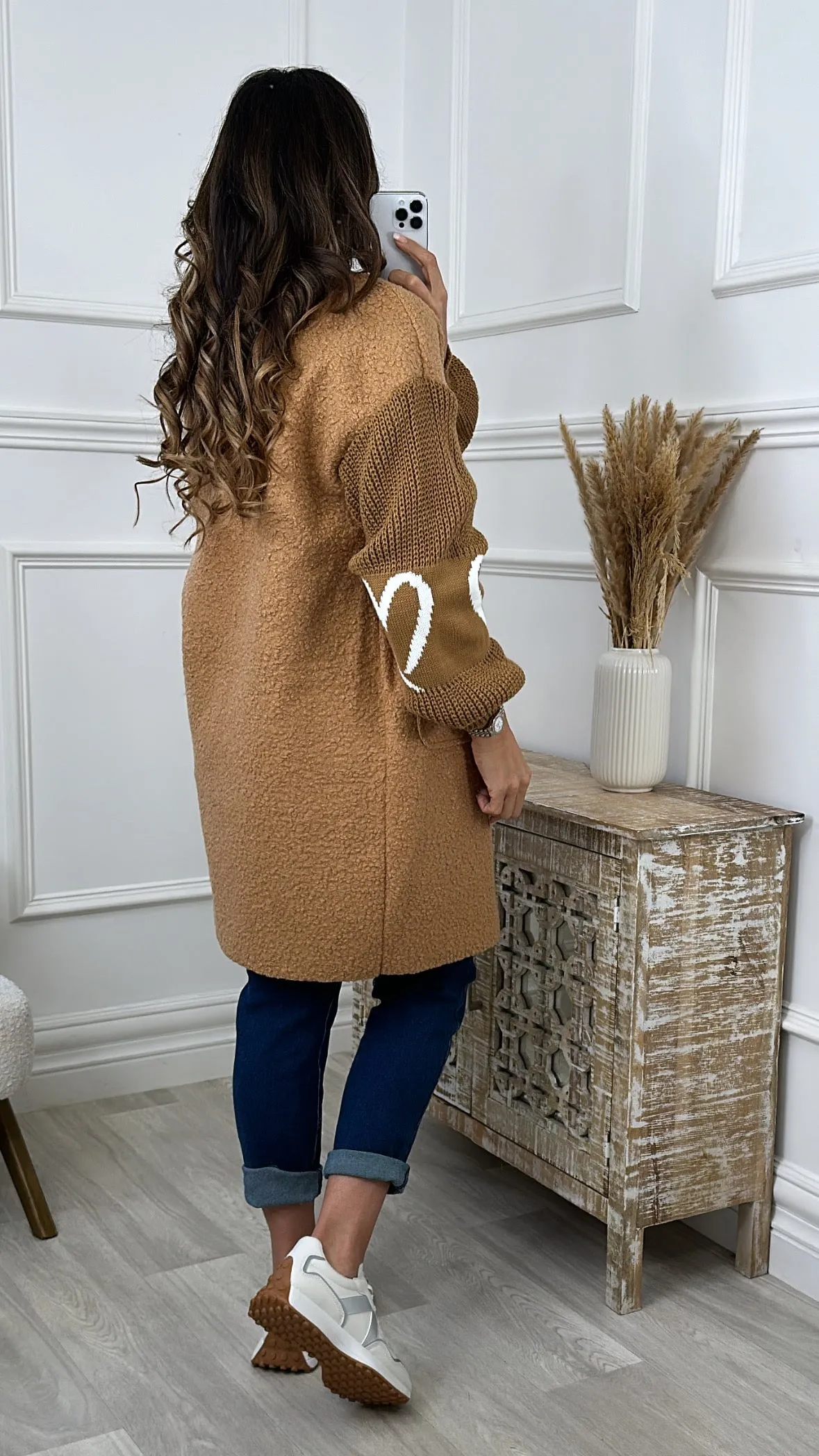 Yvonne Camel Heart Sleeve Coatigan